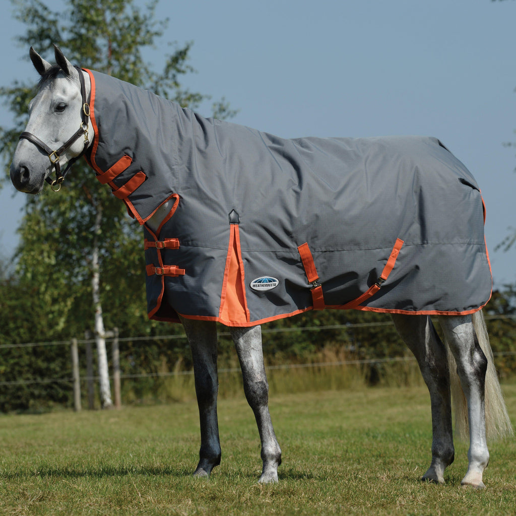 ComFiTec Classic Combo Neck 300g Heavy Turnout Rug Gunmetal/Coral