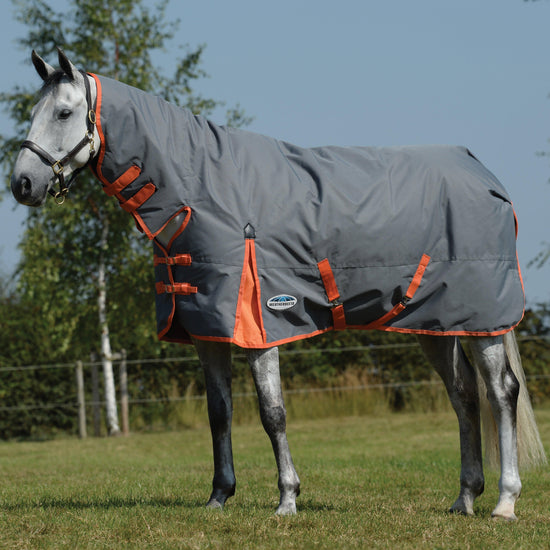 ComFiTec Classic Combo Neck 300g Heavy Turnout Rug Gunmetal/Coral