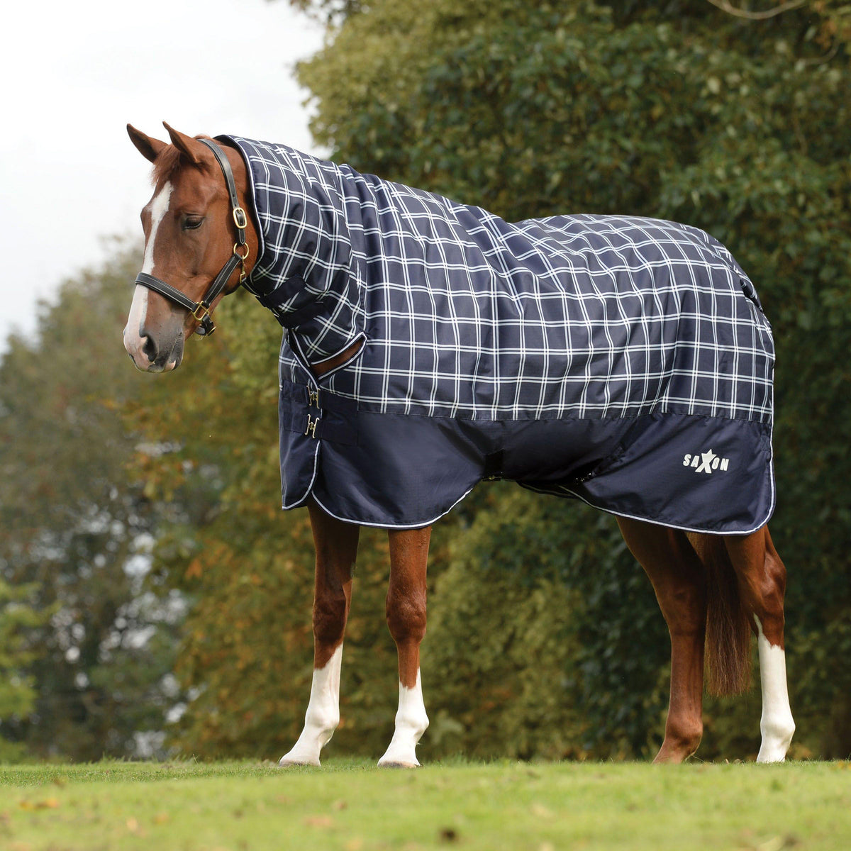 Defiant 600D 300g Heavy Weight Combo Neck Turnout Rug Navy Check