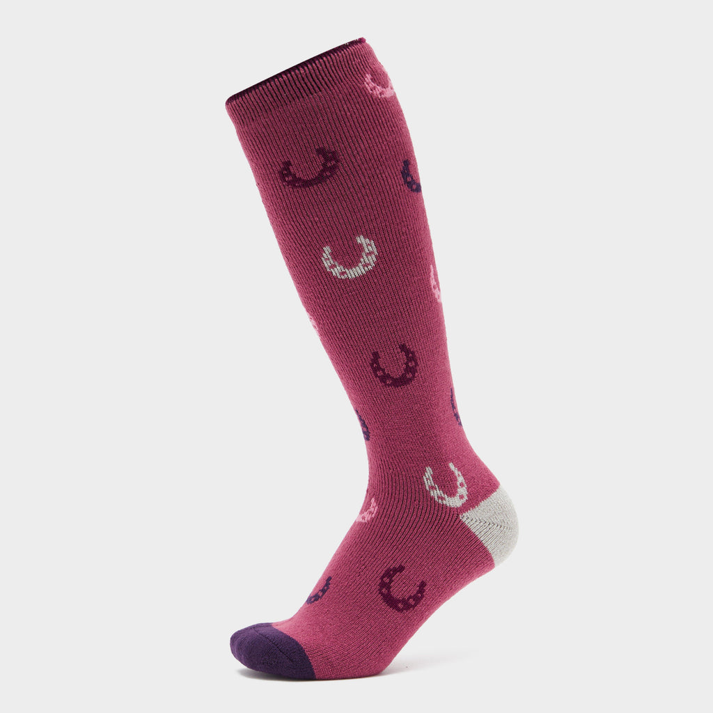 Womens Lite Long Socks Pink Horseshoes