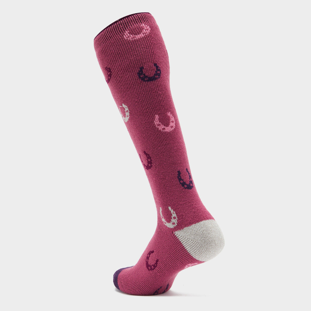Womens Lite Long Socks Pink Horseshoes