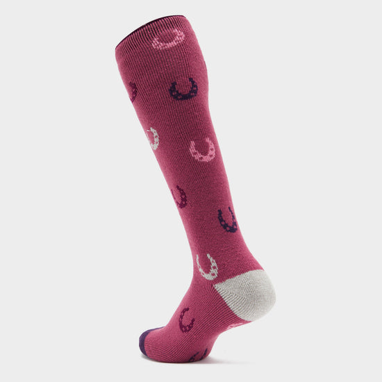 Womens Lite Long Socks Pink Horseshoes