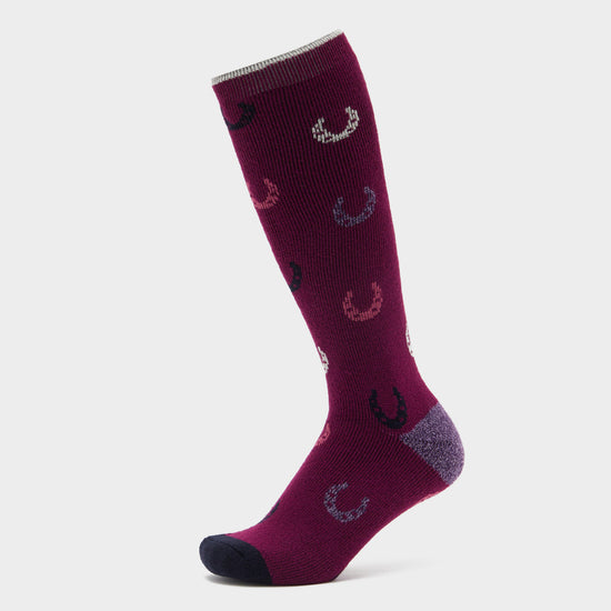 Womens Lite Long Socks Red Horseshoes