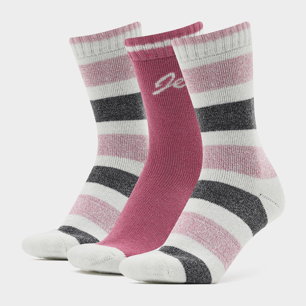 Womens Stripe Socks 3 Pack Pink/Grey