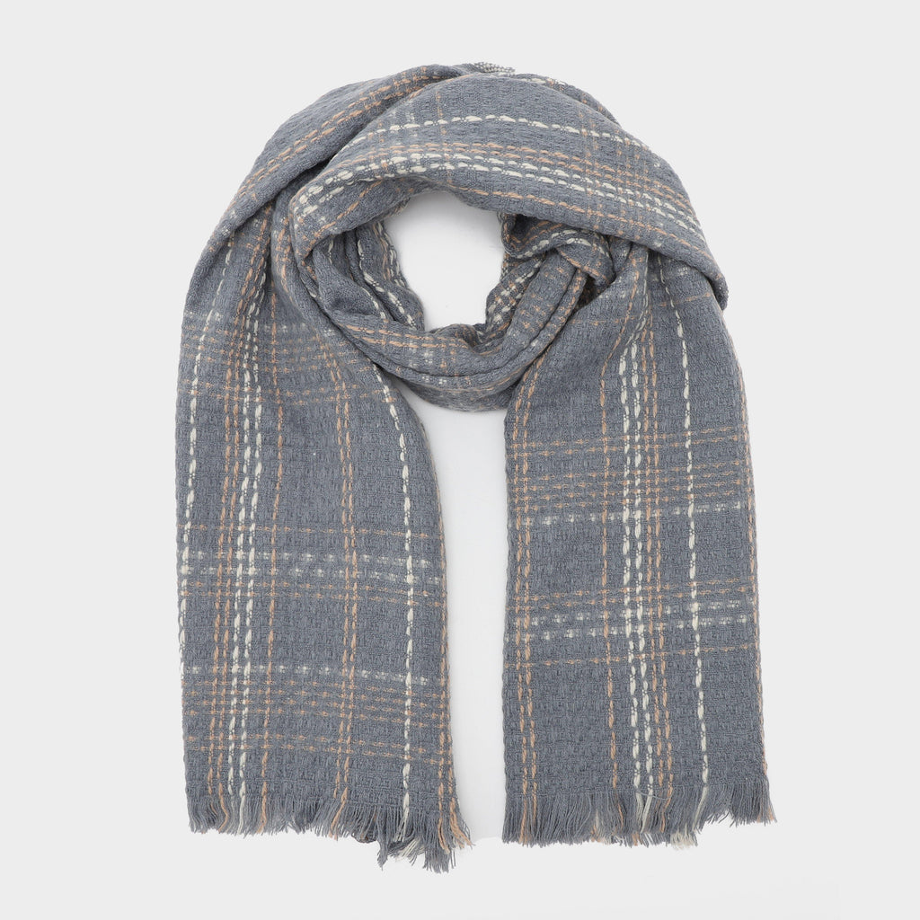 Womens Woven Scarf Grey Chequered
