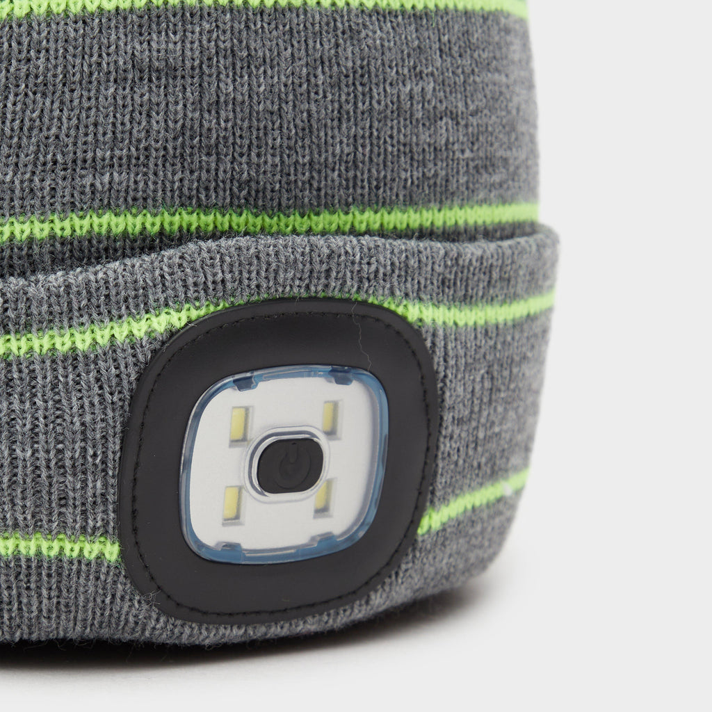 Kids Vision Stripe LED Pom Hat Grey