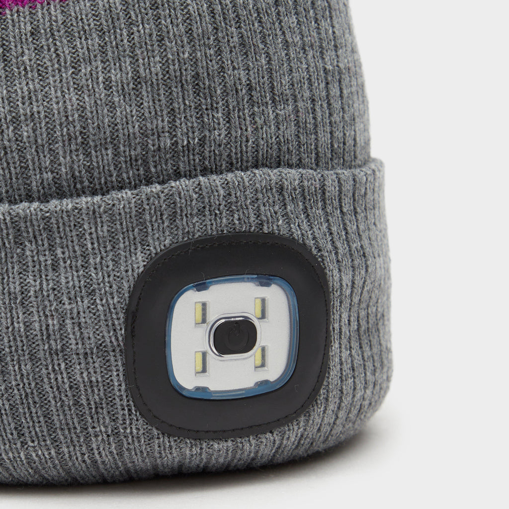 Womens Waterproof LED Pom Hat Grey/Purple