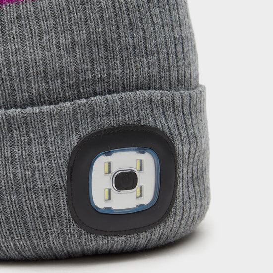 Womens Waterproof LED Pom Hat Grey/Purple
