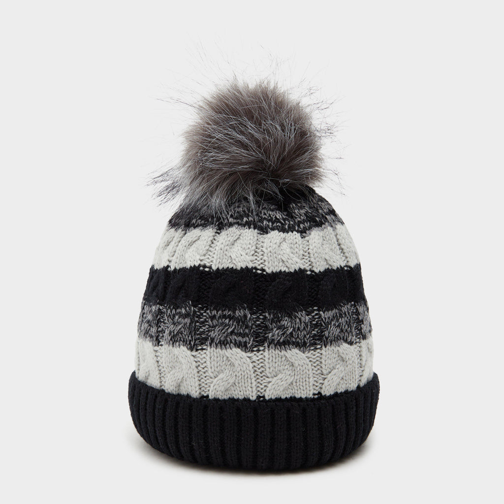 Womens Waterproof Knit Pom Pom Hat Black/White