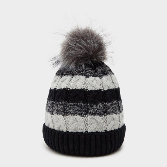 Womens Waterproof Knit Pom Pom Hat Black/White