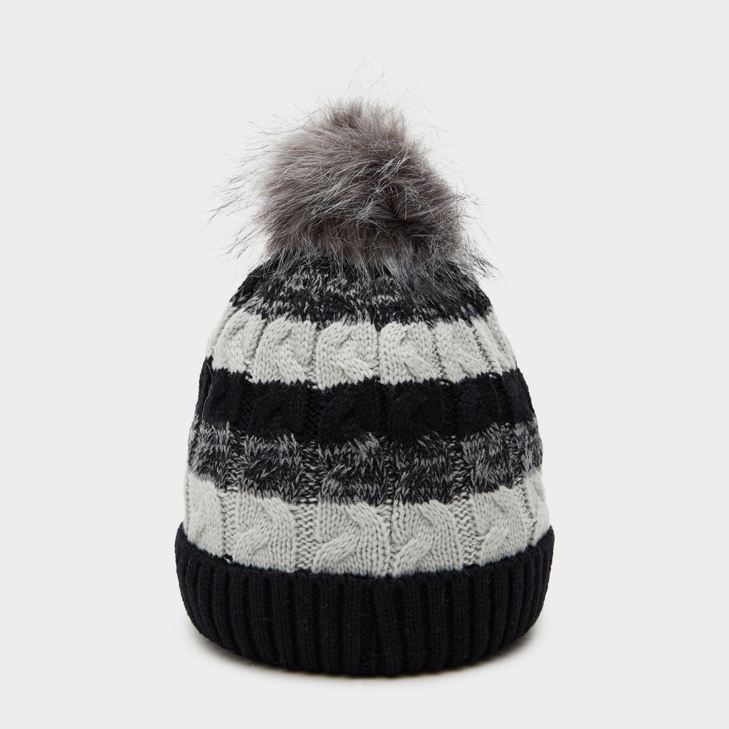 Womens Waterproof Knit Pom Pom Hat Black/White