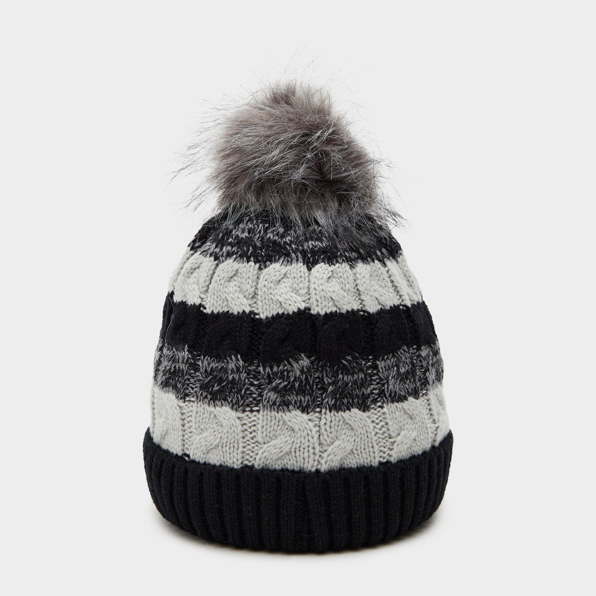 Womens Waterproof Knit Pom Pom Hat Black/White