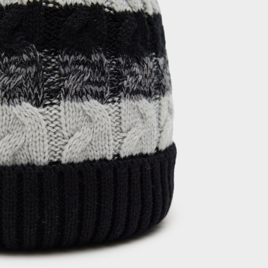 Womens Waterproof Knit Pom Pom Hat Black/White