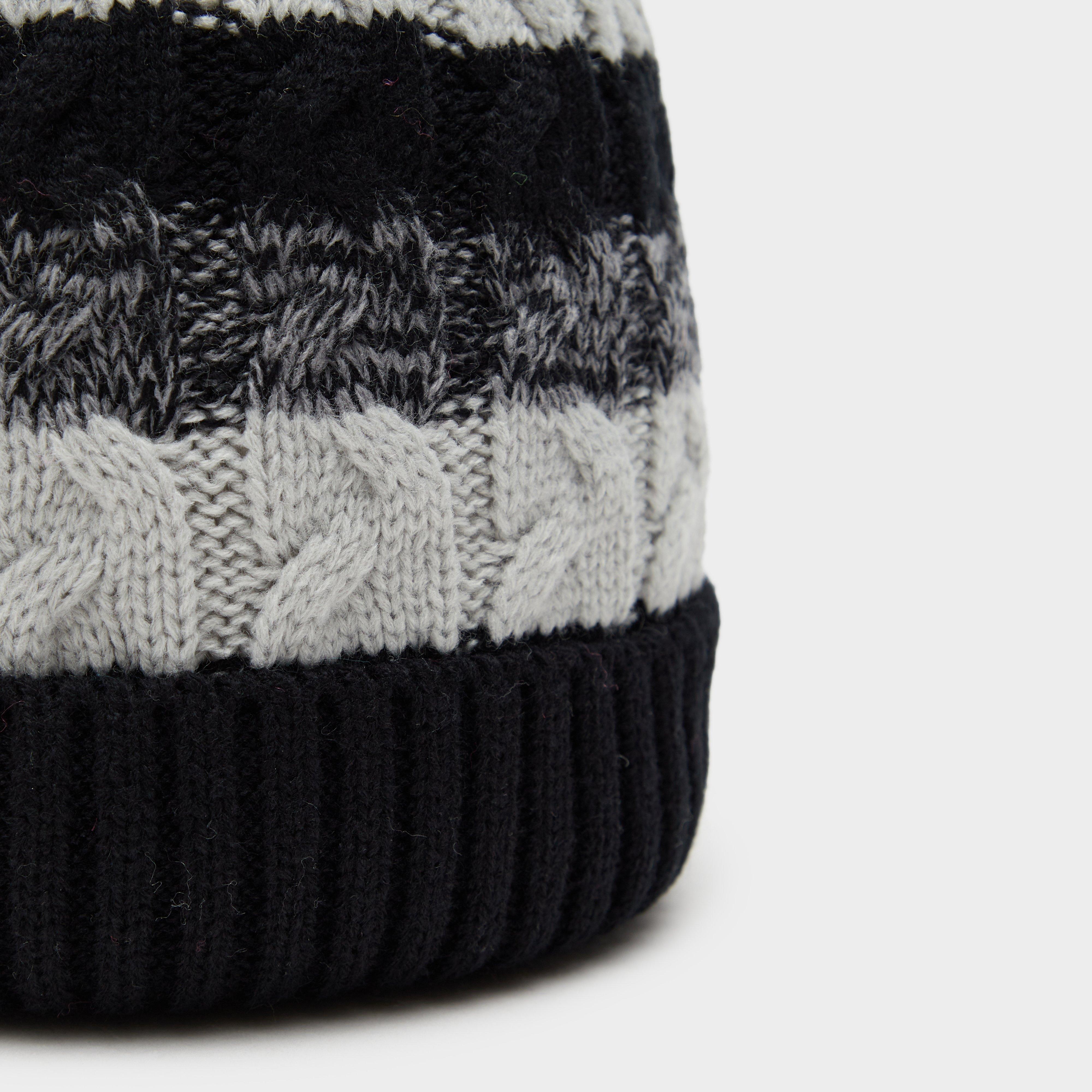 Womens Waterproof Knit Pom Pom Hat Black/White