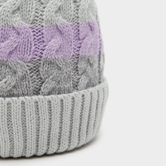 Womens Waterproof Knit Pom Pom Hat Grey/Lilac/White