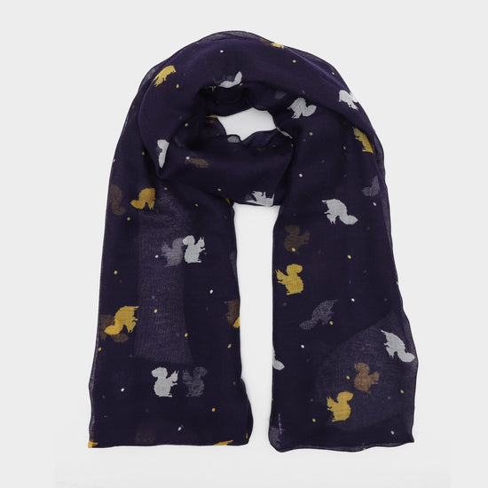 Womens Blaze Viscose Scarf Navy Squirrels