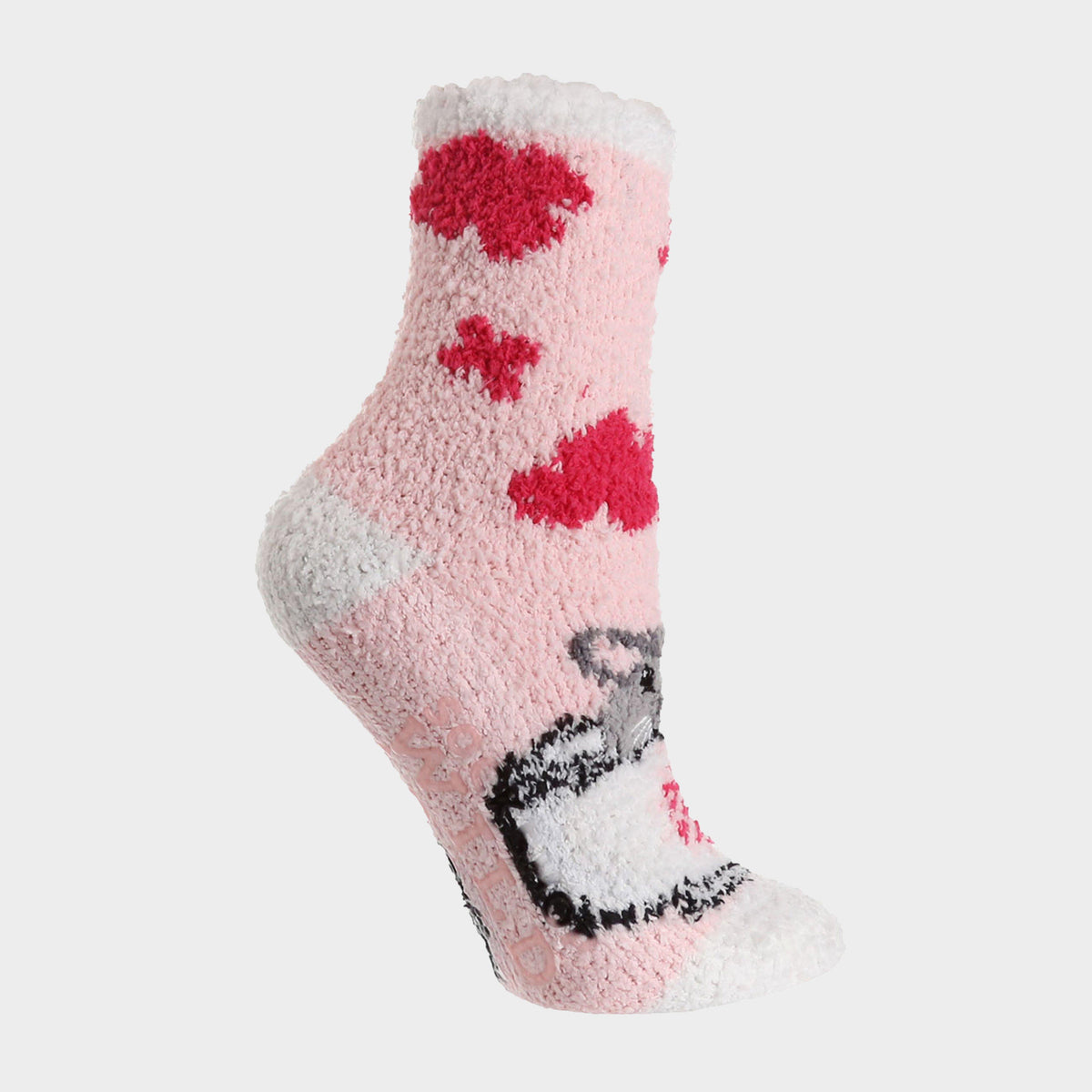 Womens Fluffy Hanging Socks Pink Cat