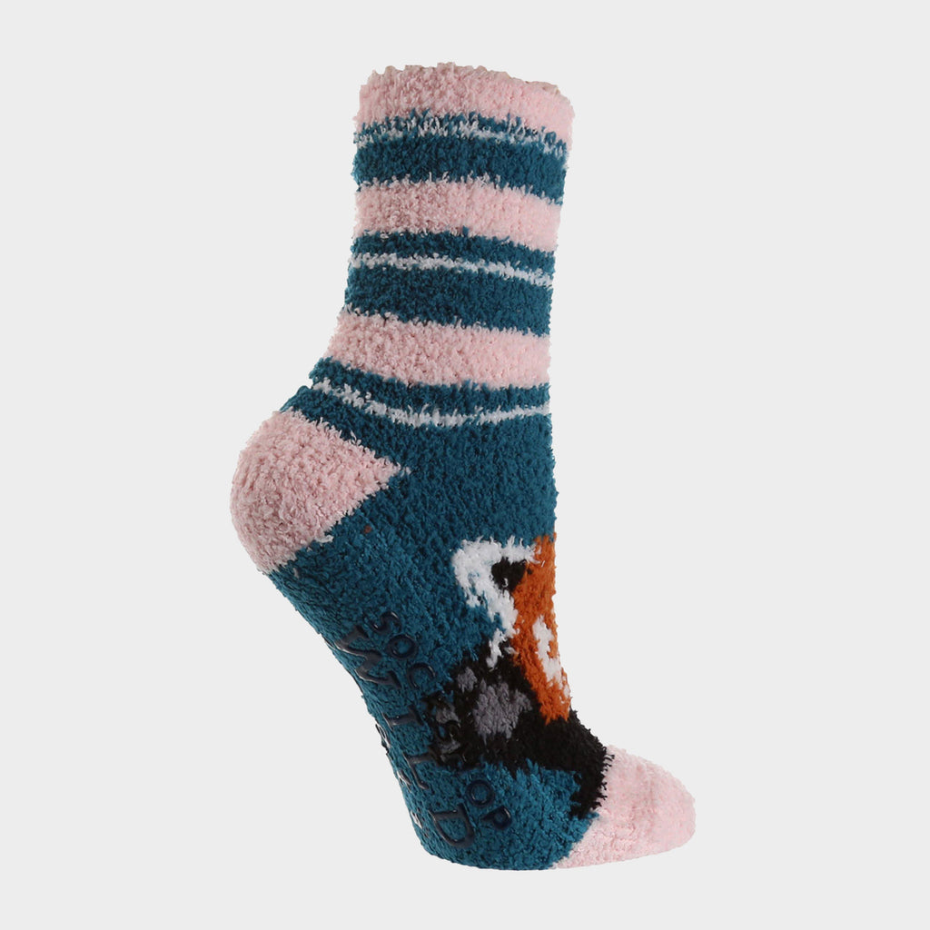 Womens Fluffy Hanging Socks Blue Fox