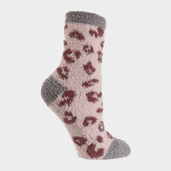 Womens Fluffy Hanging Socks Pink Leopard Print