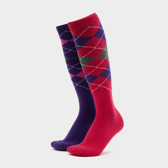 Ladies Equestrian Argyle 2 Pack Socks Raspberry/Purple