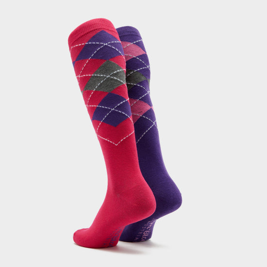 Ladies Equestrian Argyle 2 Pack Socks Raspberry/Purple