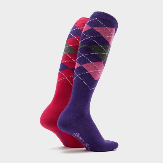 Ladies Equestrian Argyle 2 Pack Socks Raspberry/Purple