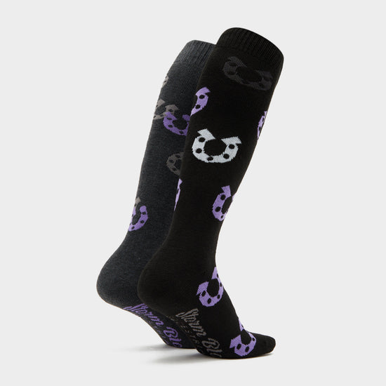 Womens Horseshoe 2 Pack Socks Charcoal/Black