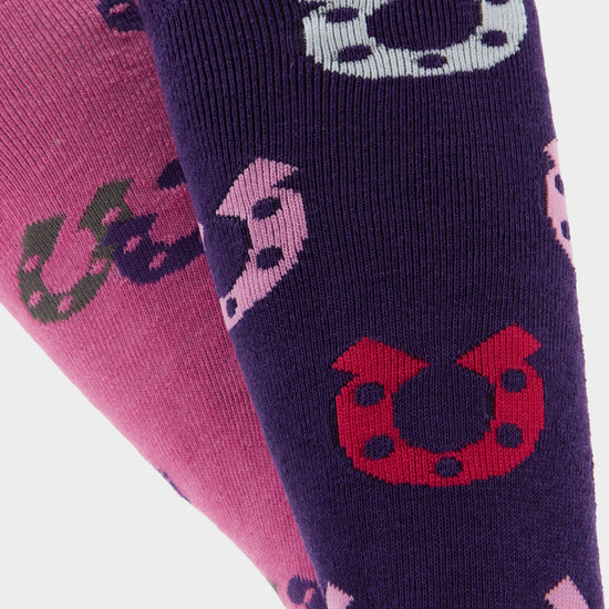 Womens Horseshoe 2 Pack Socks Pink/Purple