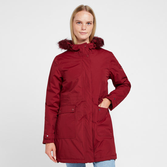 Womens Sabinka Fur Trim Parka Jacket Red