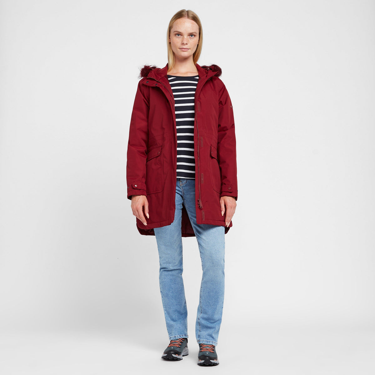 Womens Sabinka Fur Trim Parka Jacket Red