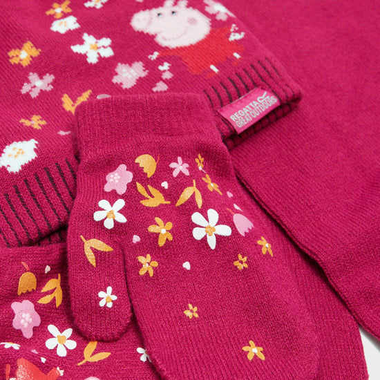 Peppa Pig Knitted Pom Pom Hat Scarf and Glove Set Pink