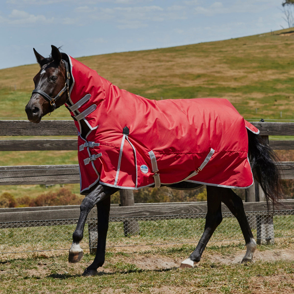 ComFiTec Classic Combo Neck Heavy Turnout Rug Red/Silver/Navy