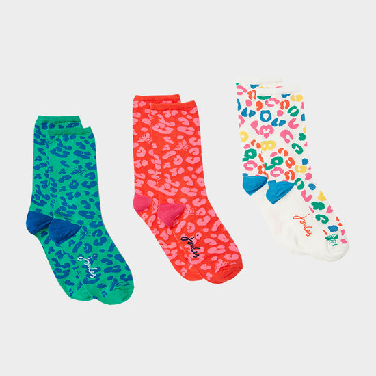 Womens Excellent Everyday 3 Pack Socks Cream Leopard