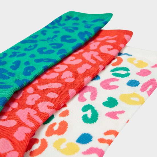 Womens Excellent Everyday 3 Pack Socks Cream Leopard