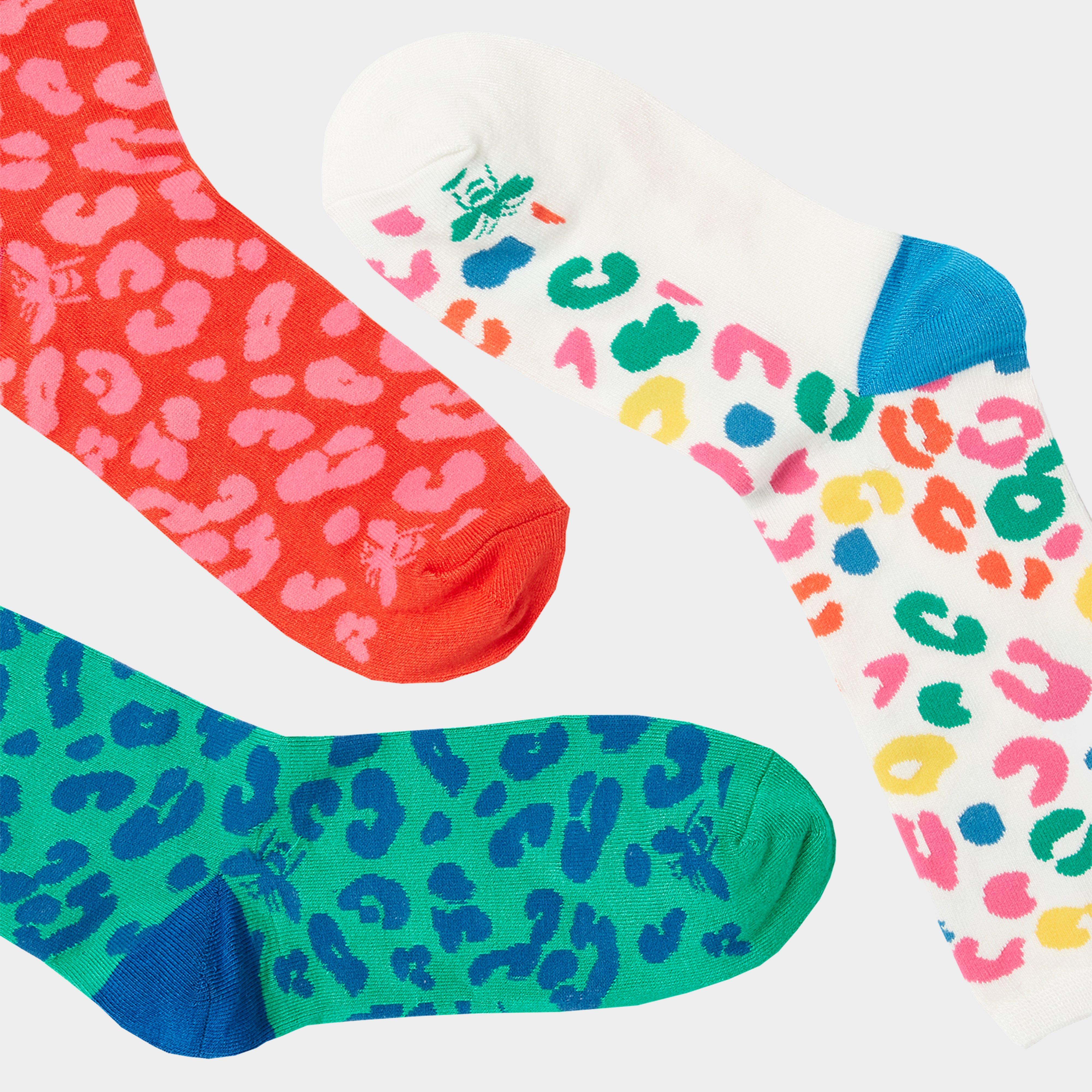 Womens Excellent Everyday 3 Pack Socks Cream Leopard