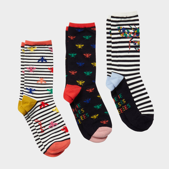Womens Excellent Everyday Vero 3 Pack Socks Multi Bee