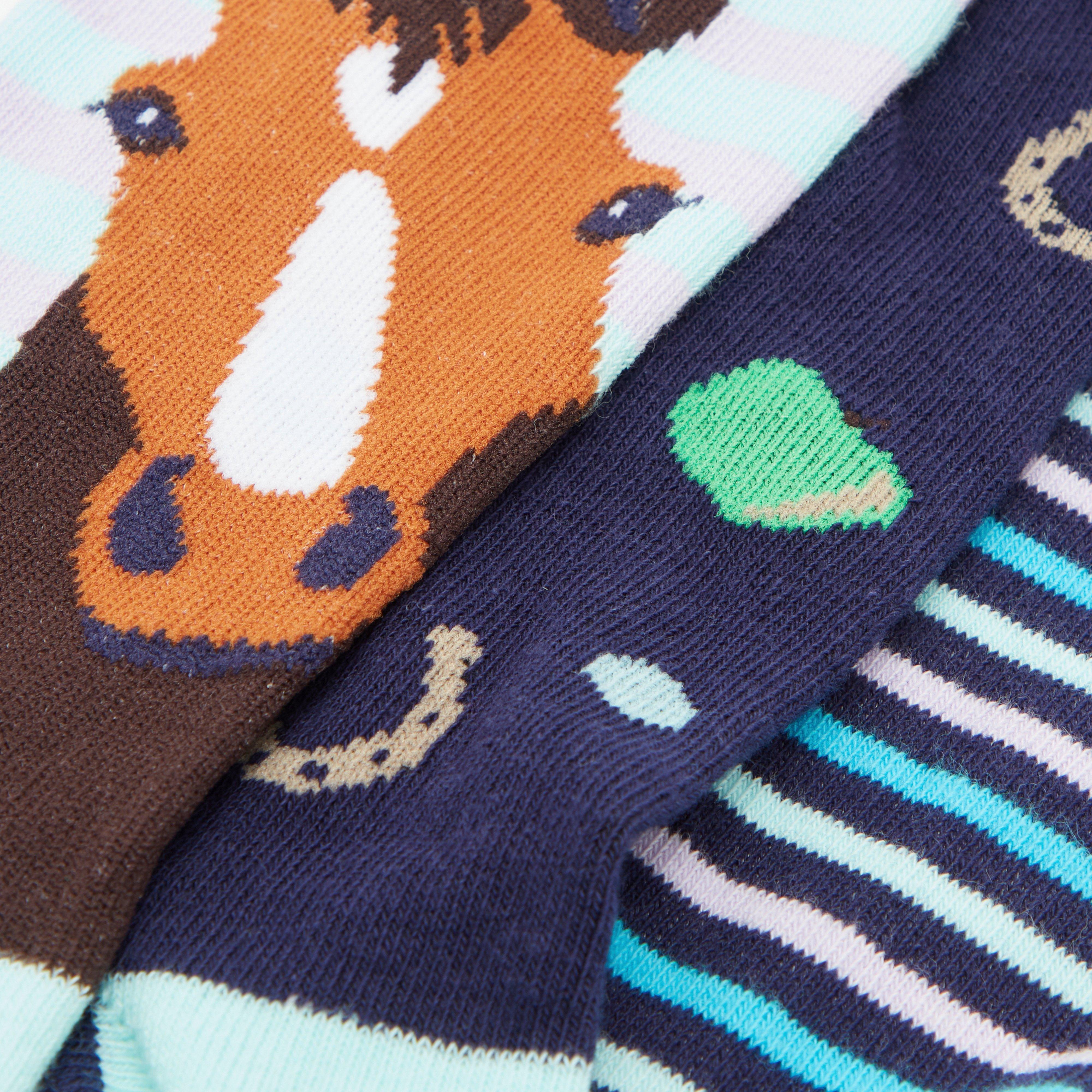 Wild Feet Women's 3 Pack Fashion Socks Navy Horse