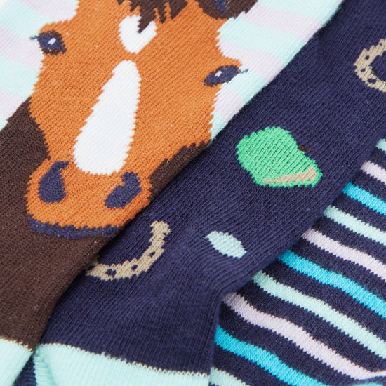 Wild Feet Women's 3 Pack Fashion Socks Navy Horse