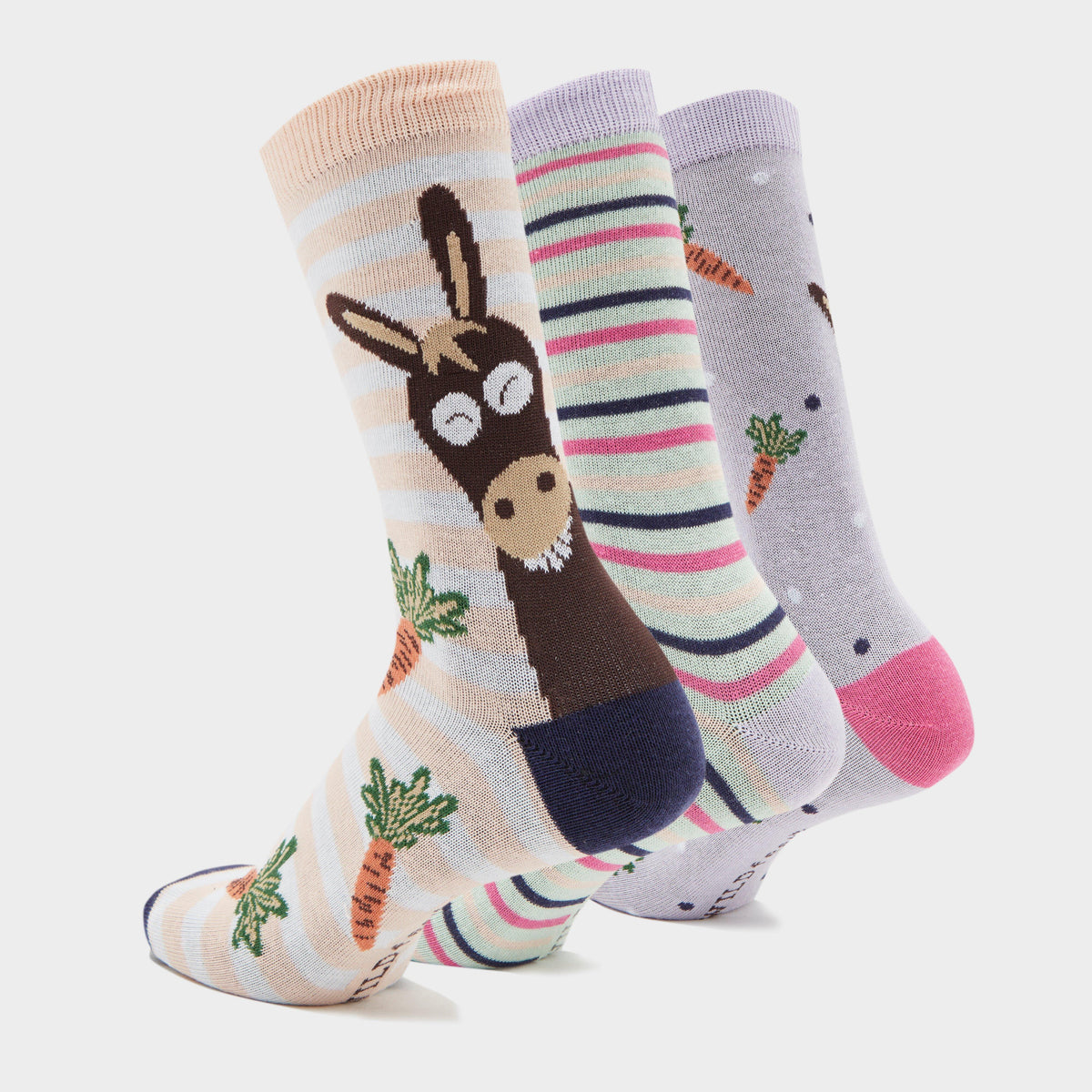 Wild Feet Women's 3 Pack Fashion Socks Purple Donkey