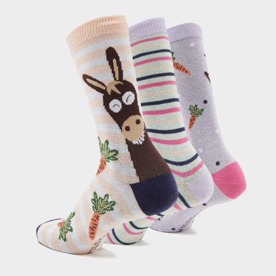 Wild Feet Women's 3 Pack Fashion Socks Purple Donkey