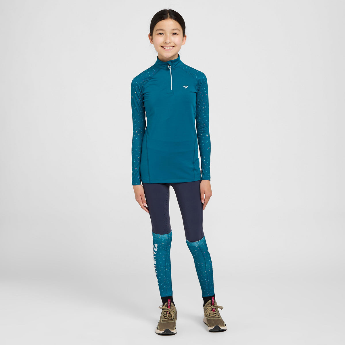 Young Rider Hyde Park Cross Country Shirt Teal Ditsy