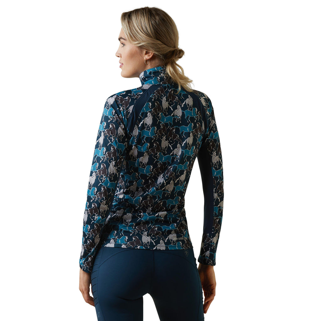 Womens Sunstopper 2.0 1/4 Zip Base Layer Mosaic Blue Reflections Print