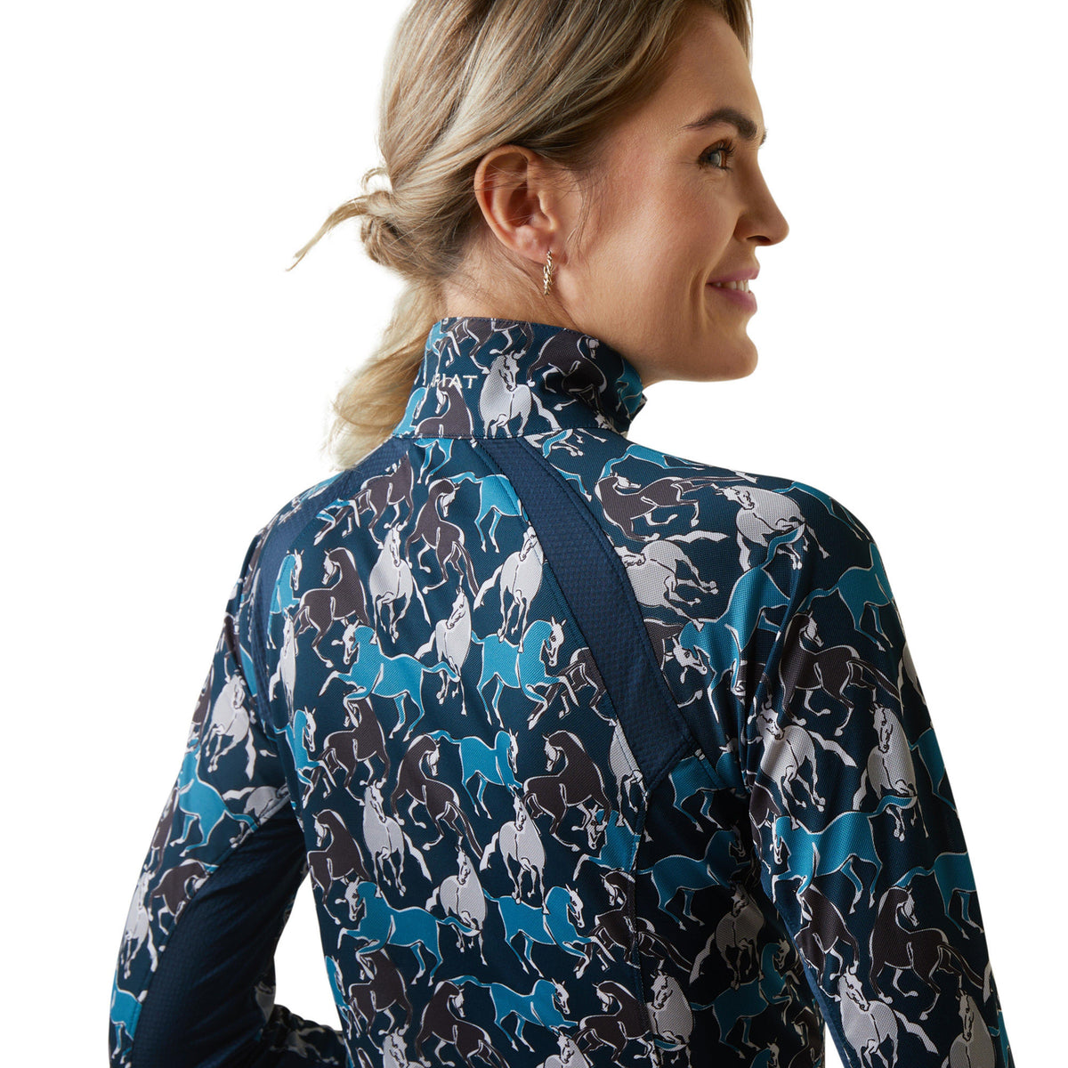 Womens Sunstopper 2.0 1/4 Zip Base Layer Mosaic Blue Reflections Print