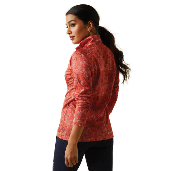 Womens Sunstopper 2.0 1/4 Zip Base Layer Burnt Sienna Mirror Print