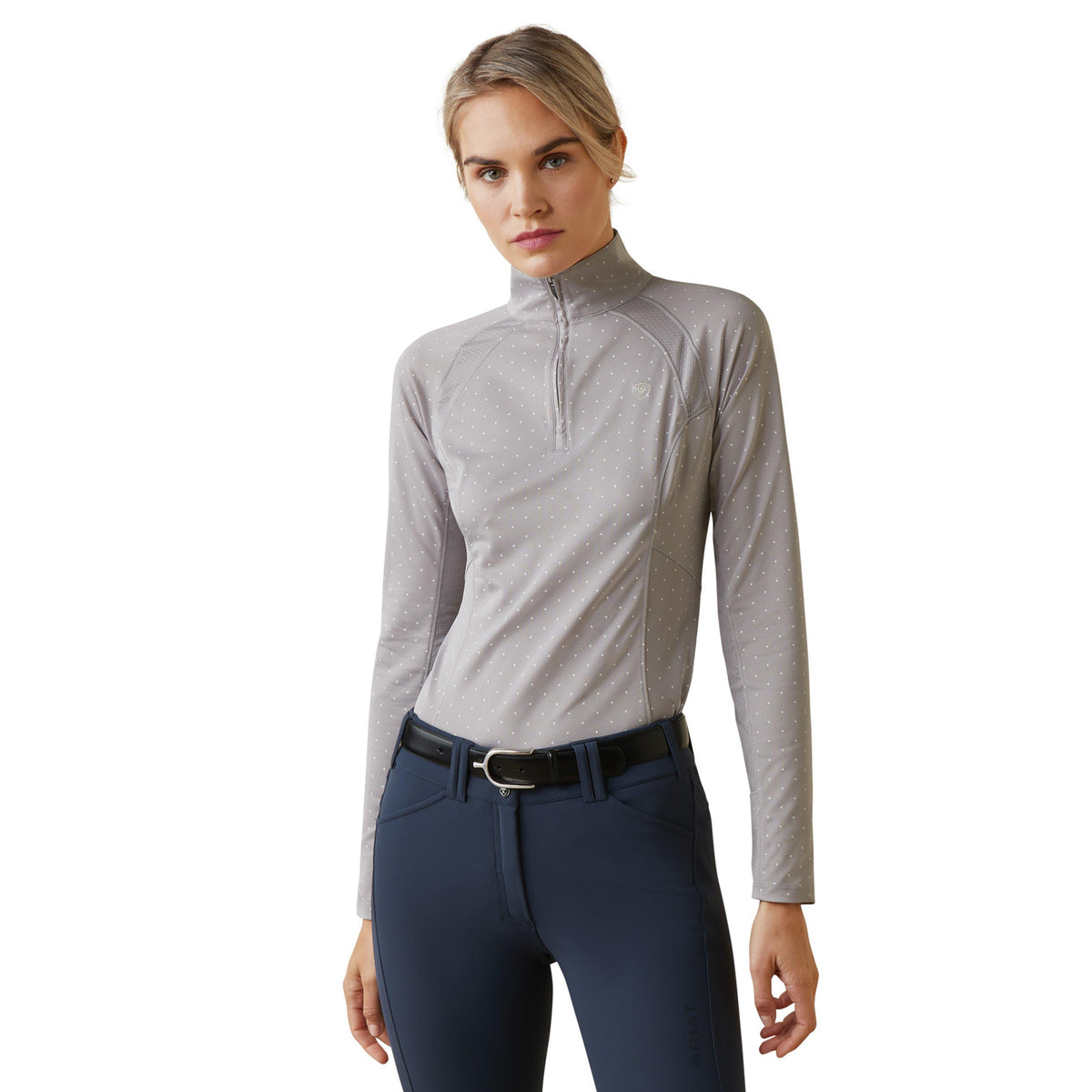 Womens Sunstopper 2.0 1/4 Zip Base Layer Silver Sconce Dot