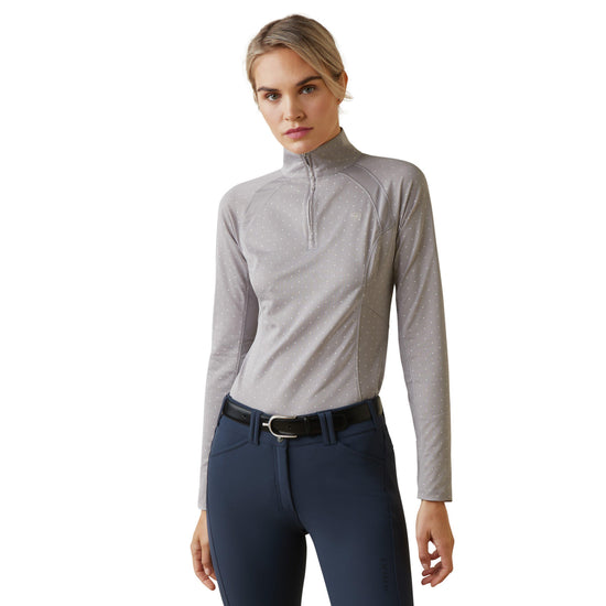 Womens Sunstopper 2.0 1/4 Zip Base Layer Silver Sconce Dot