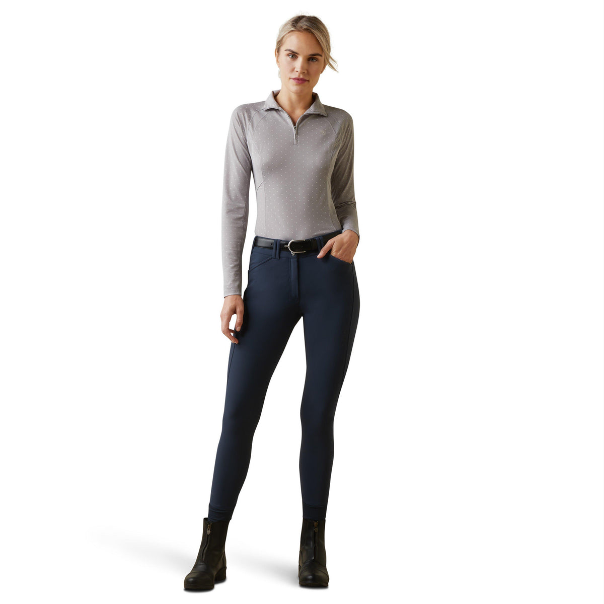 Womens Sunstopper 2.0 1/4 Zip Base Layer Silver Sconce Dot