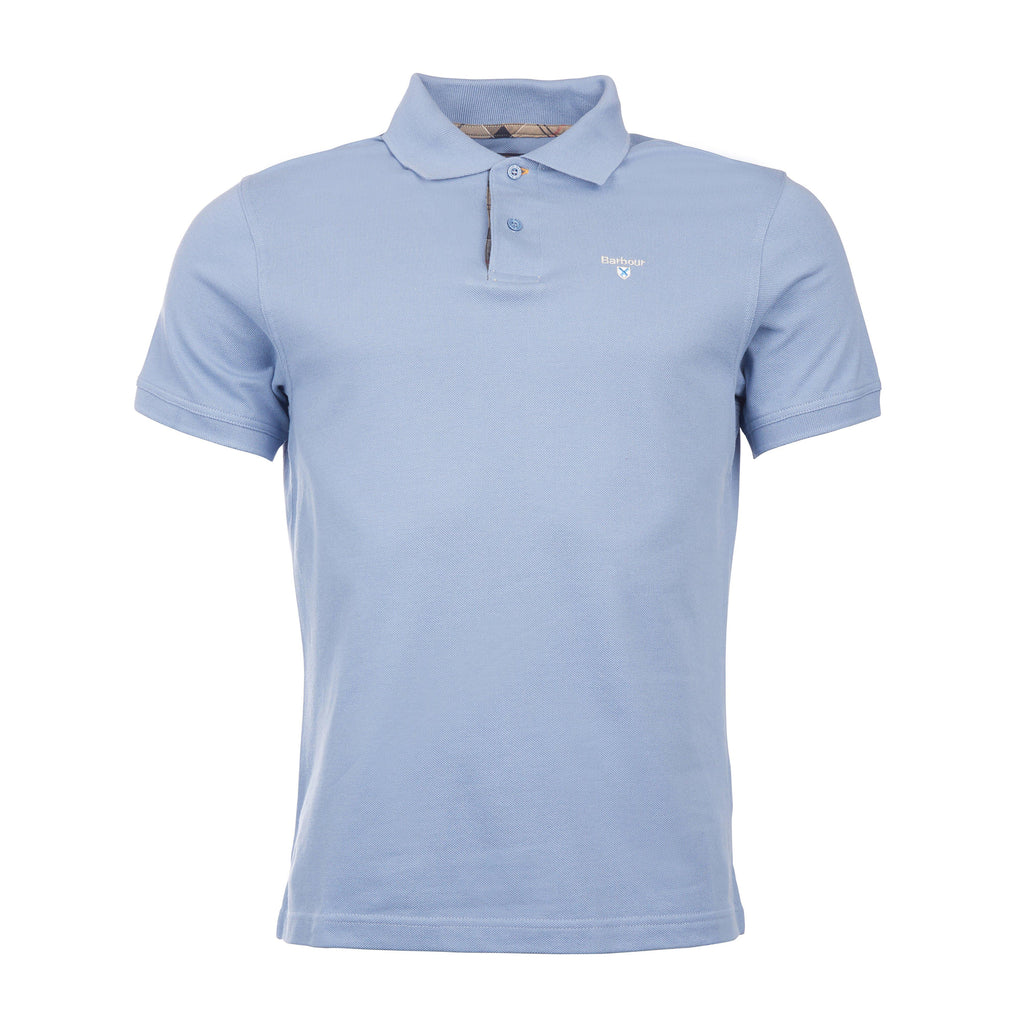 Mens Tartan Pique Polo Shirt Sky Marl