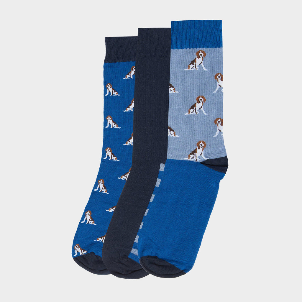 Mens Beagle Dog Sock Set Blue Beagle
