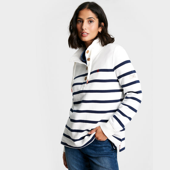 Womens Southwold Funnel Neck Sweatshirt Navy Creme Stripe
